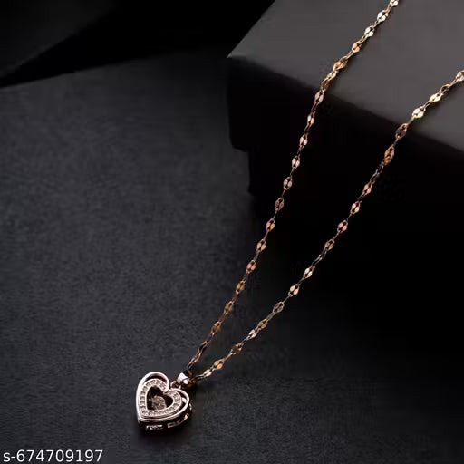 Rose Gold Dancing Stone Heart Pendant Necklace.