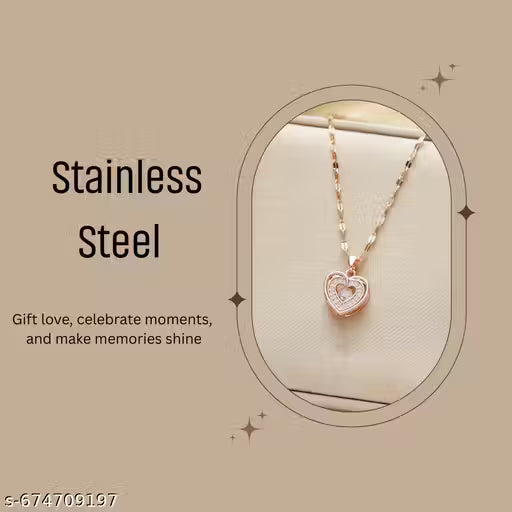 Rose Gold Dancing Stone Heart Pendant Necklace.